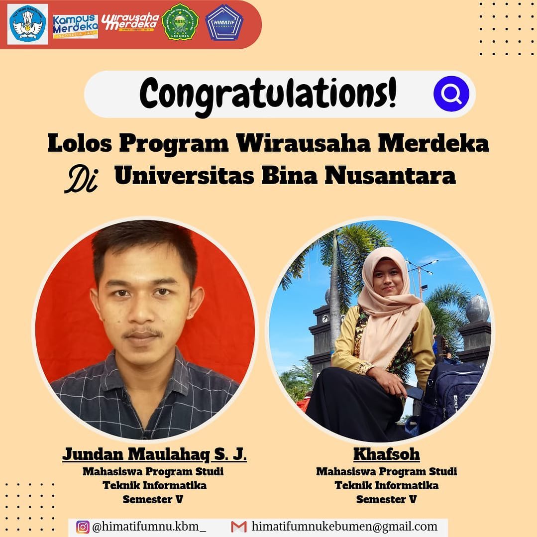 Buka Jalan Menjadi Wirausahawan Muda, Dua Mahasiswa TI UMNU Kebumen Lolos Wirausaha Merdeka di BINUS