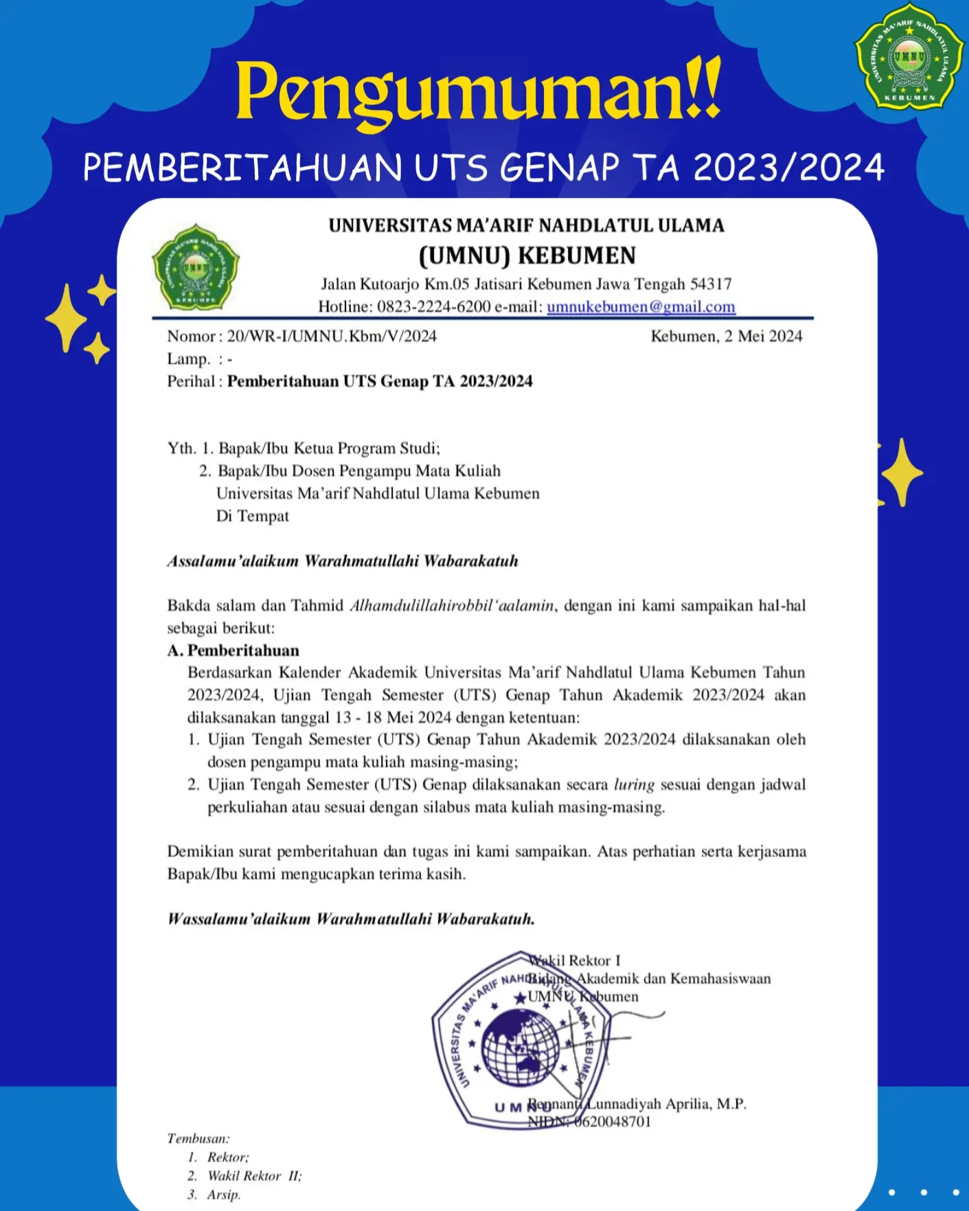 Kalender Akademik Jadi Sorotan, Mahasiswa Teknik Informatika UMNU Kebumen Bersiap Hadapi UTS Tahun Akademik 2023/2024